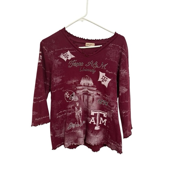Texas A&M University Women’s Long Sleeve Shirt Large Maroon Rhinestone Logo - Picture 1 of 3